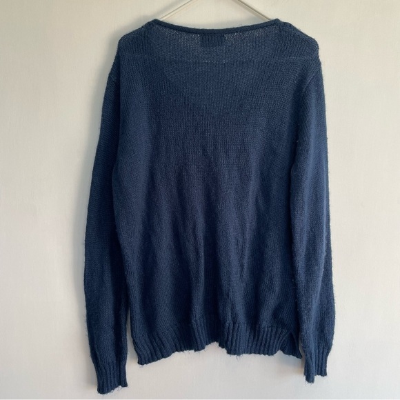Wooden Ships Tailgate Season Navy Blue White Sweater Mohair Wool Long Sleeve M L - Picture 3 of 10